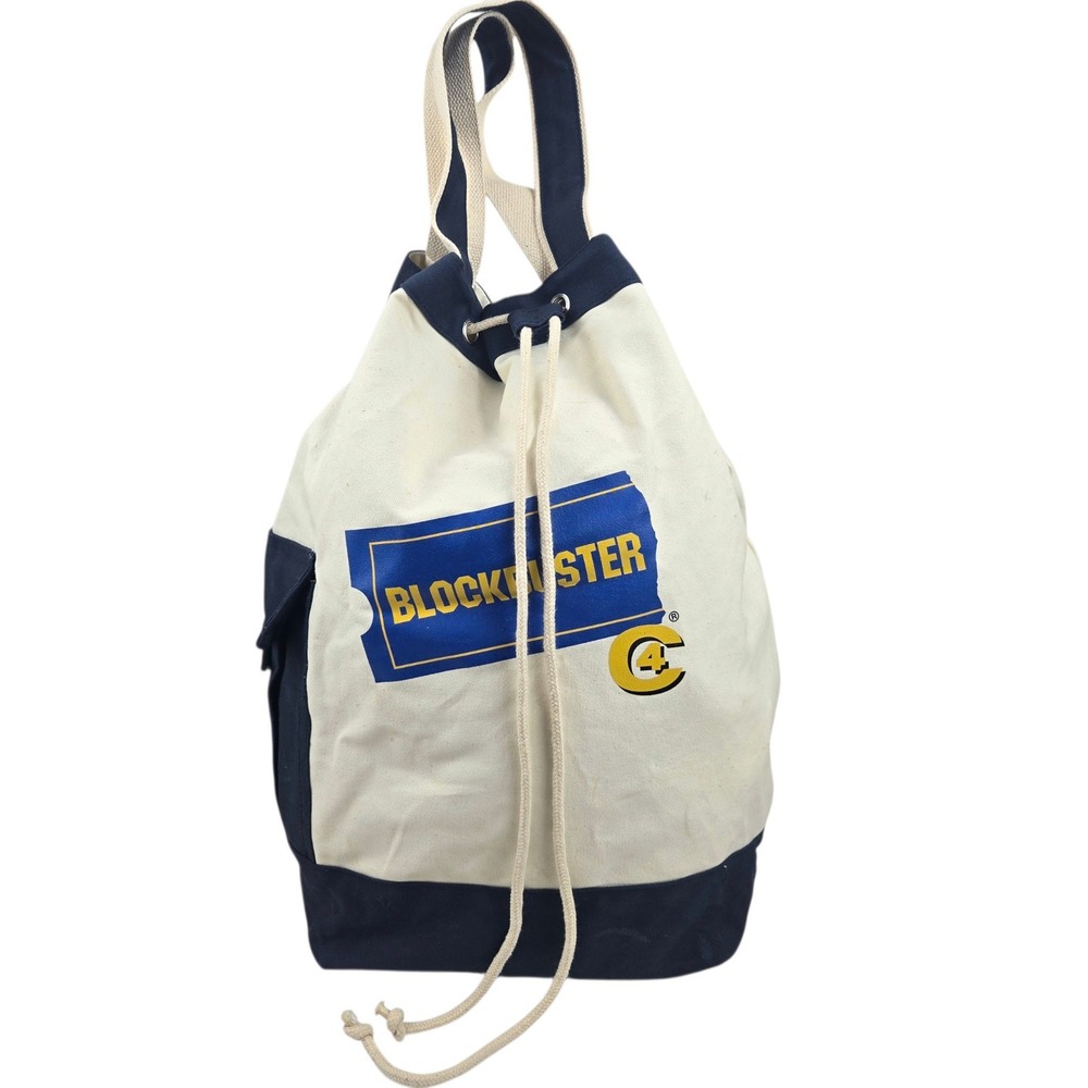 Vtg 90s Blockbuster Video C4 Promo Canvas Sling Backpack Duffle Bag Cargo Pocket